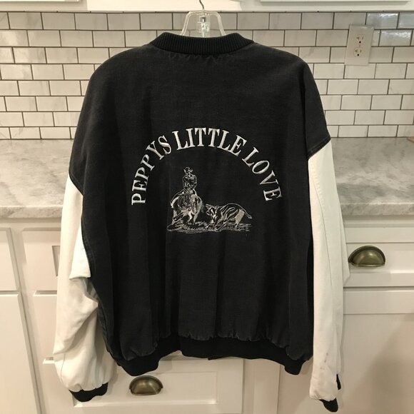 Vintage Jacket Mens XL Black White Chevrolet NCHA Finalist Rodeo Denim 90s - Picture 2 of 11